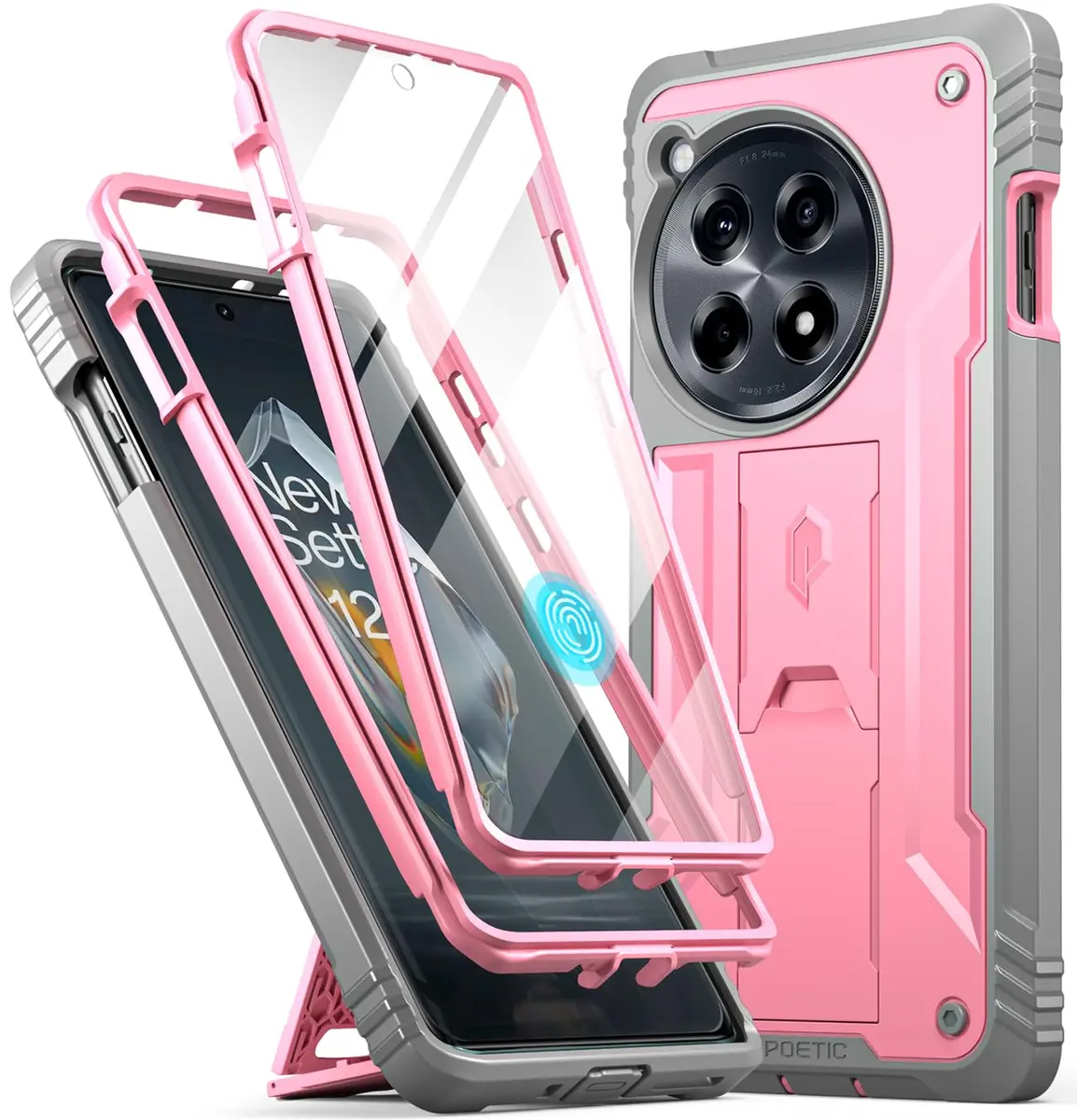 Poetic Revolution Case for OnePlus 12R 5G (2024) with Screen Protector & Kickstand | 20FT Drop Tested, Light Pink - main product image