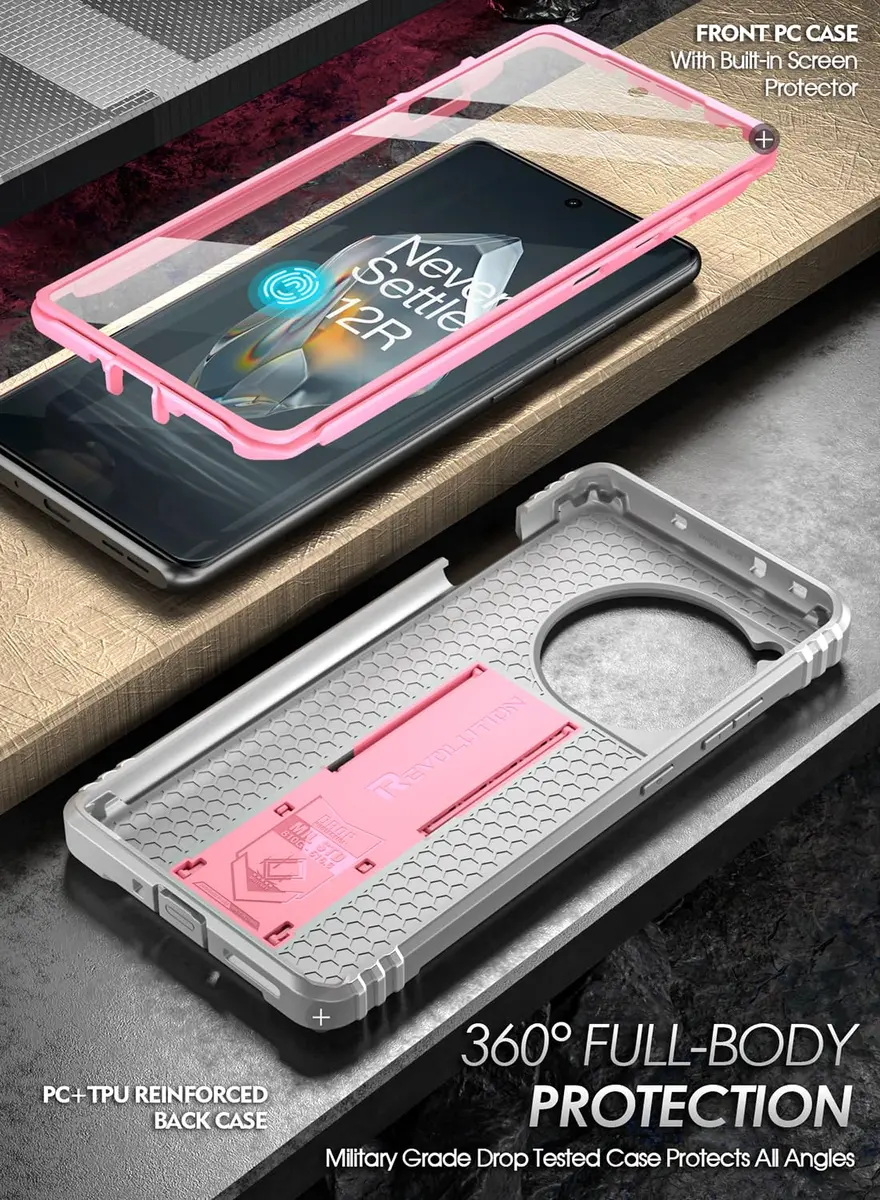 Poetic Revolution Case for OnePlus 12R 5G (2024) with Screen Protector & Kickstand | 20FT Drop Tested, Light Pink - view 3