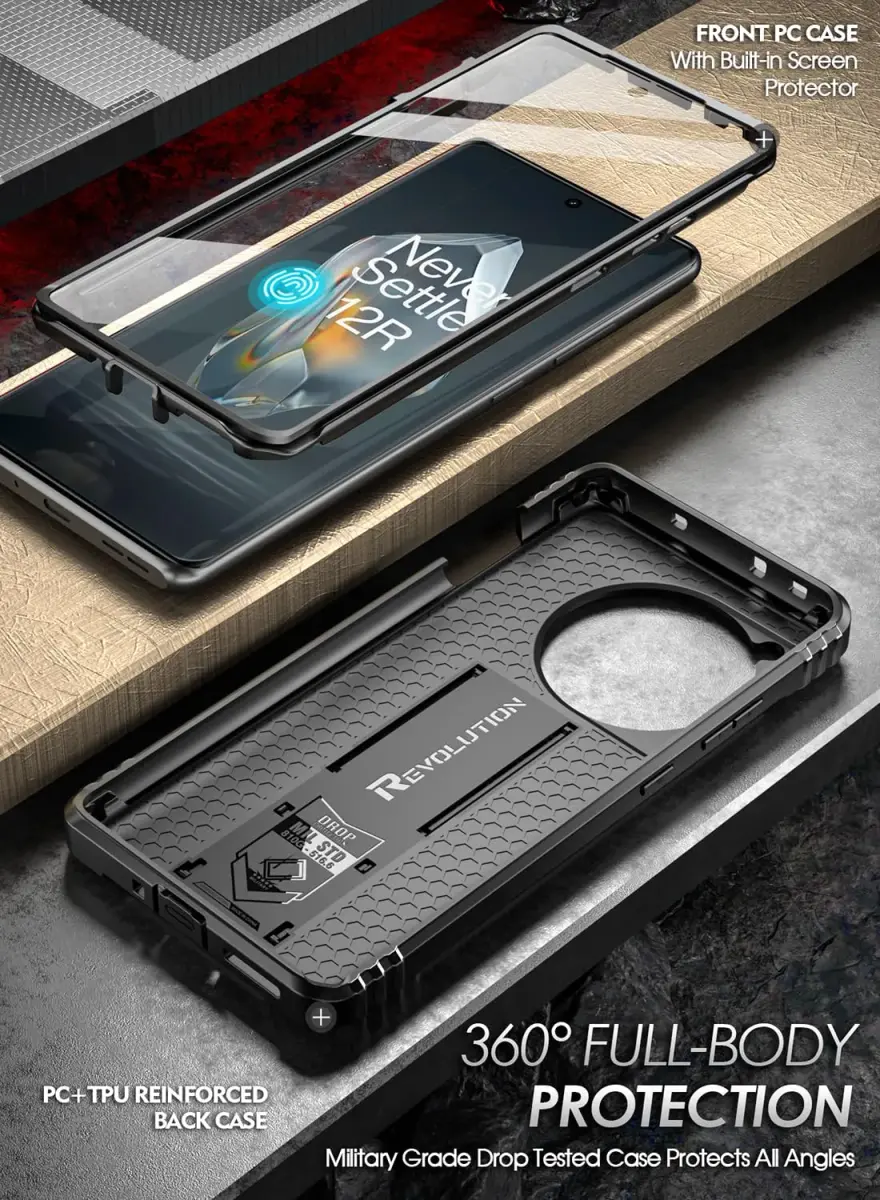 Poetic Revolution Case for OnePlus 12R 5G Black | Robust Shockproof Full Body Protective Case with Stand & Built-in Screen Protector - view 3