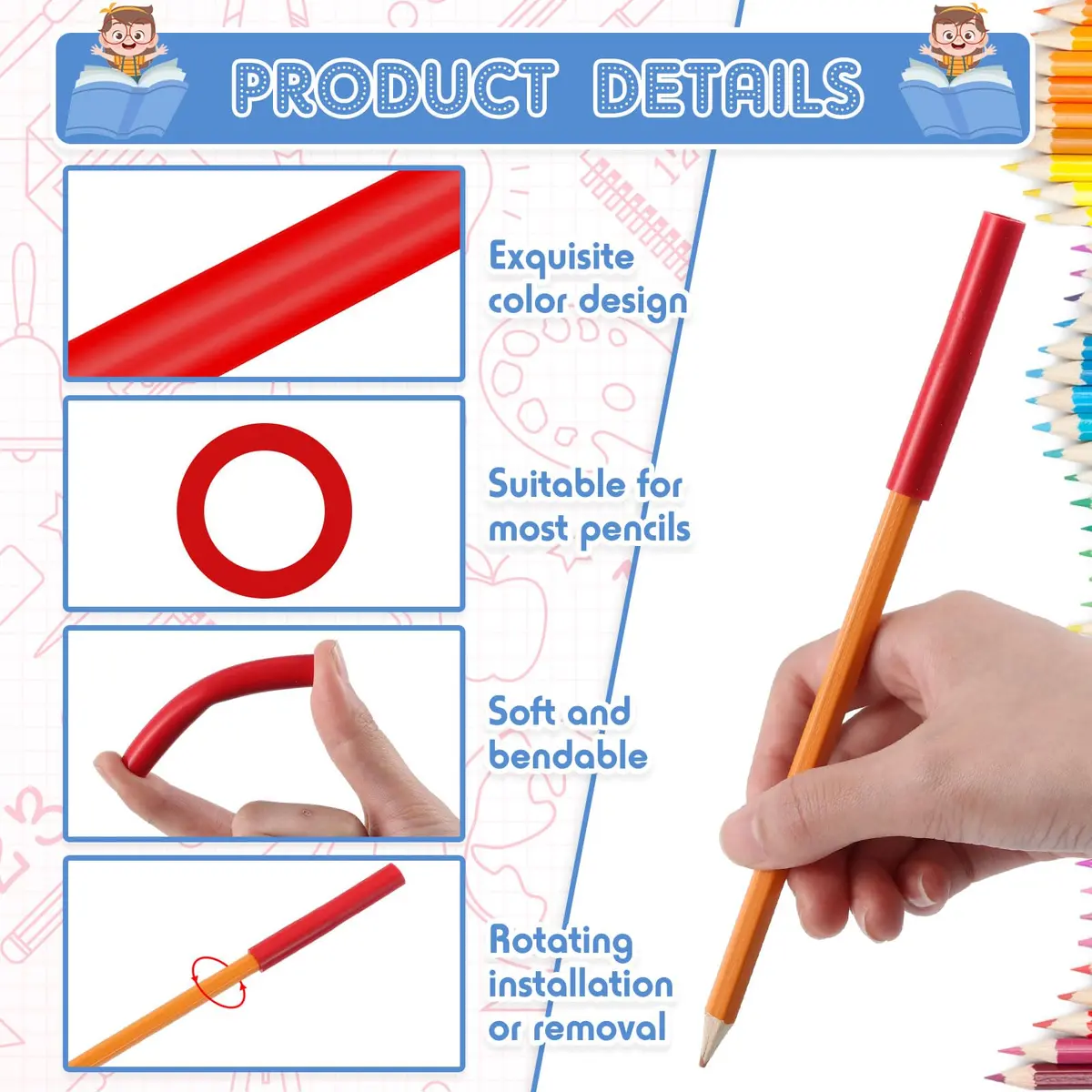 TINLADE Chewable Pencil Toppers Sensory for Kids, Bright Colors | 24 Count Pack | Oral Motor Aid - view 3