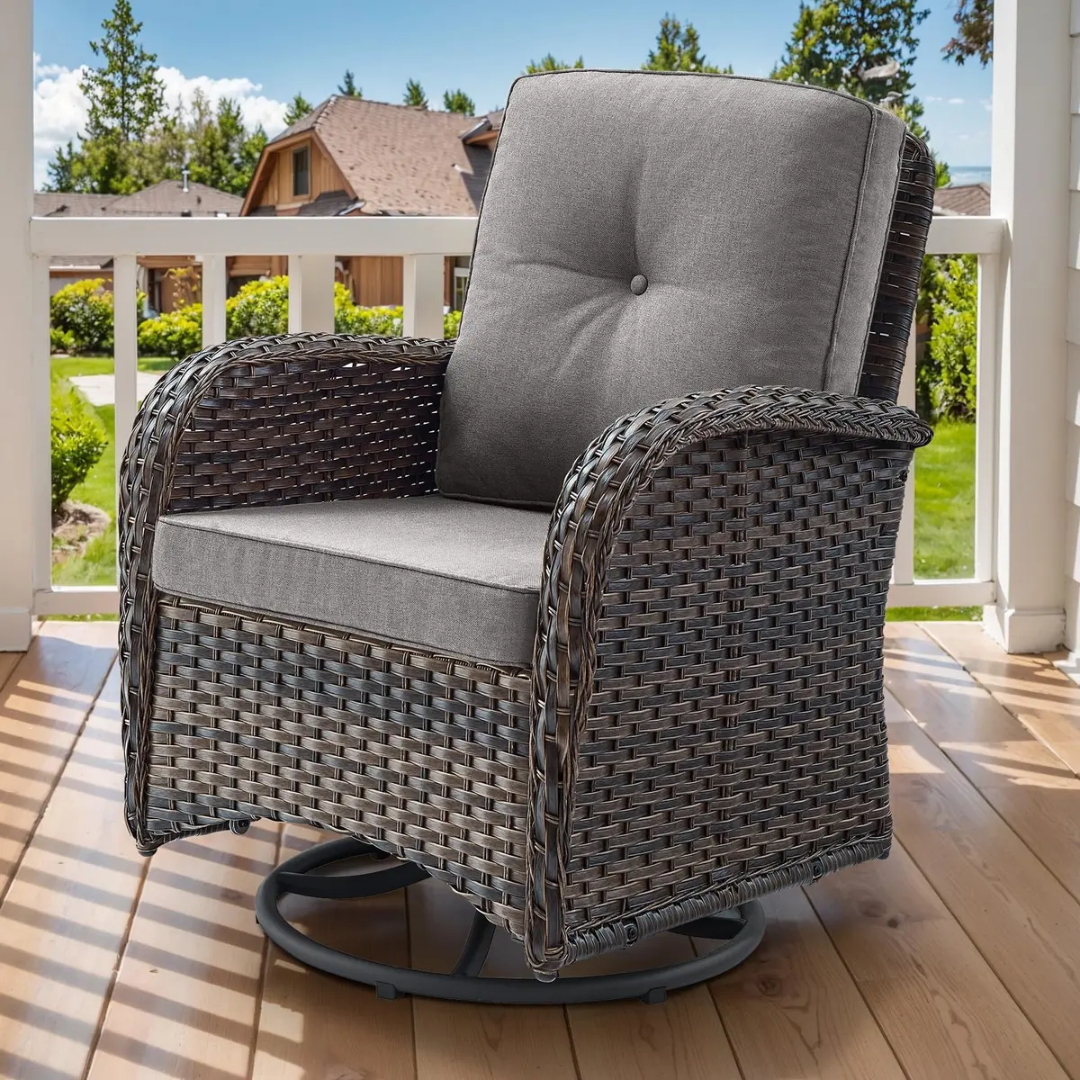 Artfurniz 2 in 1 Porch Glider Swivel Chair - Wicker Patio Furniture Outdoor Seating 300 Lb - main product image