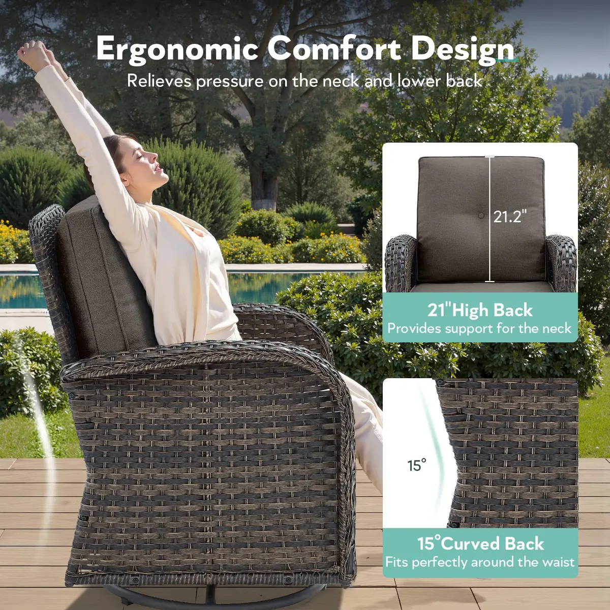 Artfurniz 2 in 1 Porch Glider Swivel Chair - Wicker Patio Furniture Outdoor Seating 300 Lb - view 6