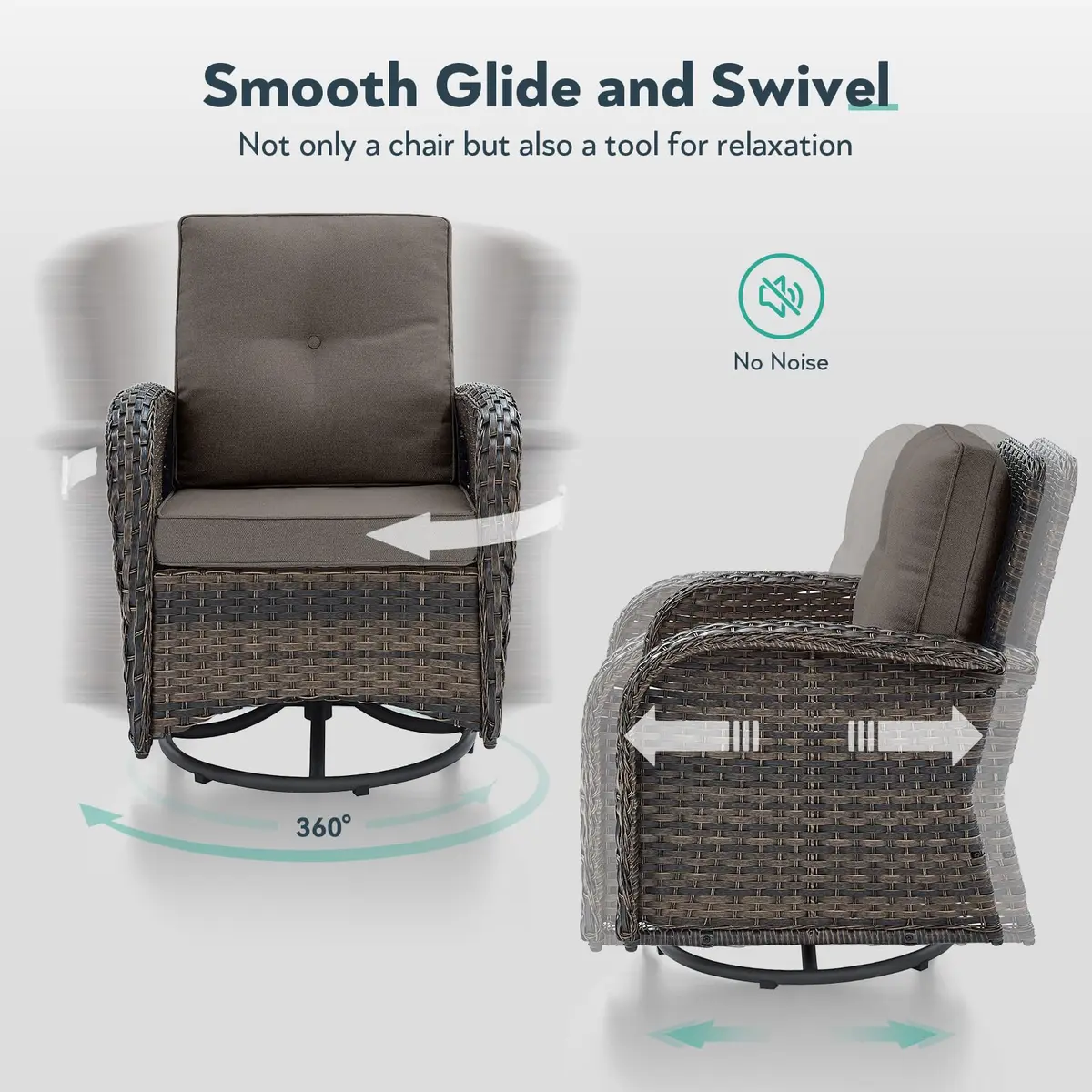 Artfurniz 2 in 1 Porch Glider Swivel Chair - Wicker Patio Furniture Outdoor Seating 300 Lb - view 3