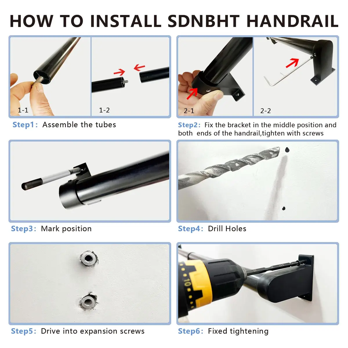 SDNBHT Industrial Stair Railing Metal Hand Rails 203 cm (6.6 ft) Pipe Diameter 3.8 cm (1.5") | Supports 200 kg for Safe Steps - view 8