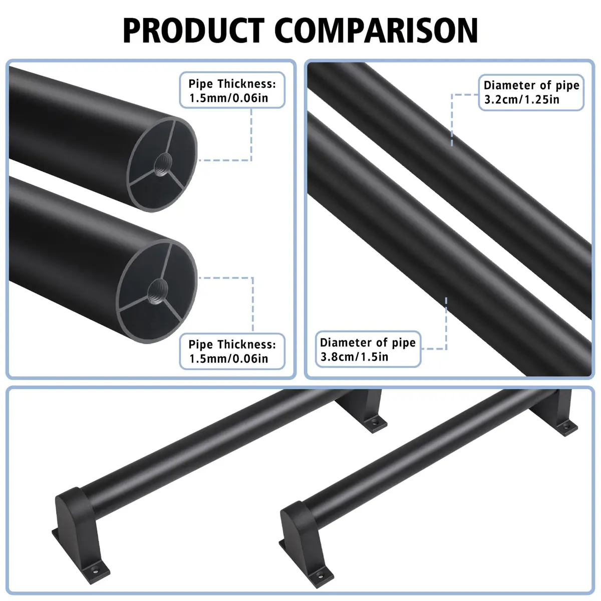 SDNBHT Industrial Stair Railing Metal Hand Rails 203 cm (6.6 ft) Pipe Diameter 3.8 cm (1.5") | Supports 200 kg for Safe Steps - view 3