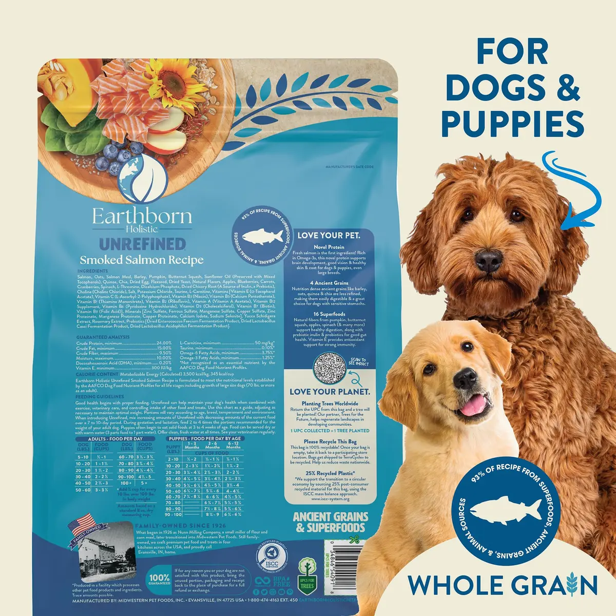 Earthborn Holistic Unrefined with Grains Smoked Salmon Dry Dog Food 25 lb | Ancient Grains & Superfoods for All Breeds - view 7