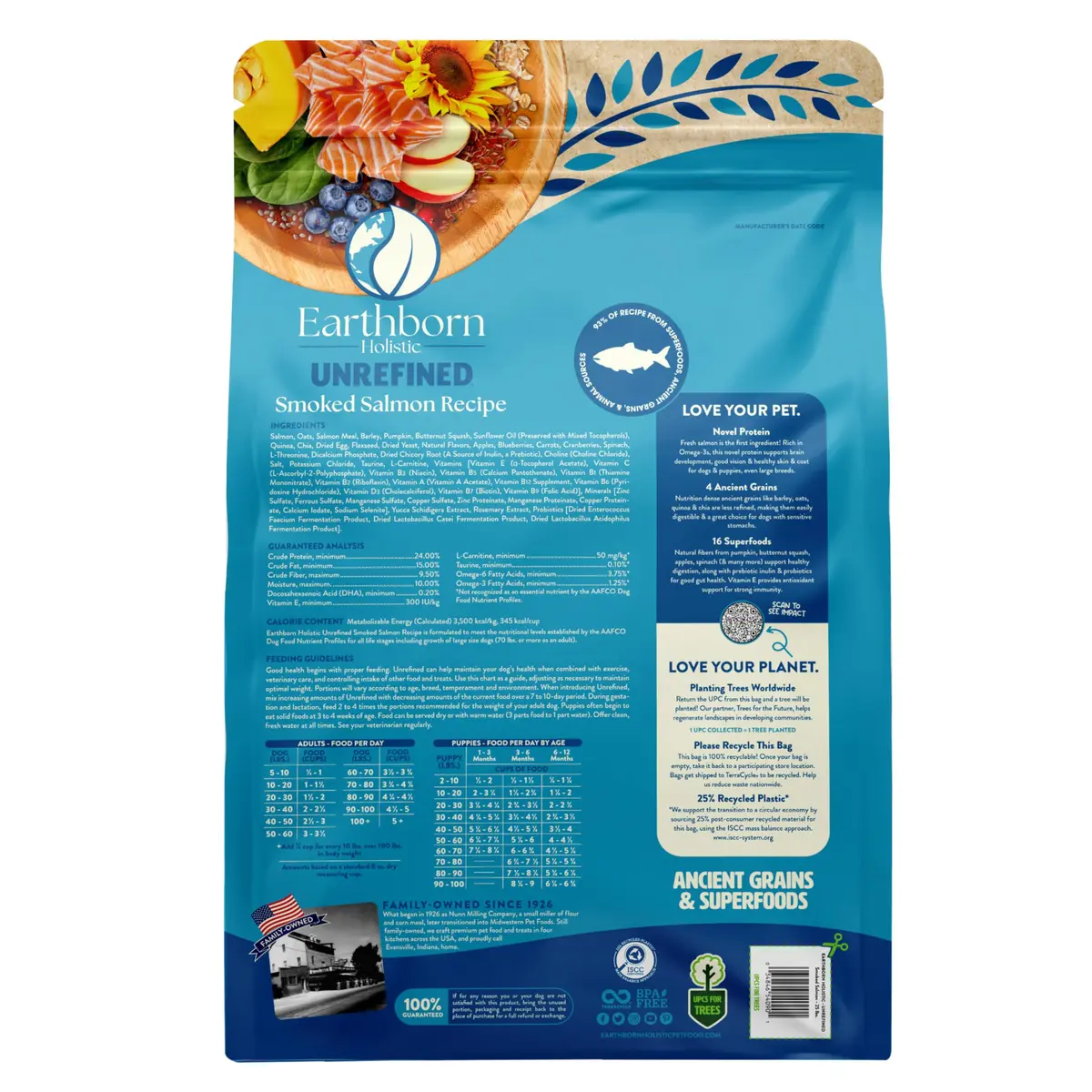 Earthborn Holistic Unrefined with Grains Smoked Salmon Dry Dog Food 25 lb | Ancient Grains & Superfoods for All Breeds - view 4