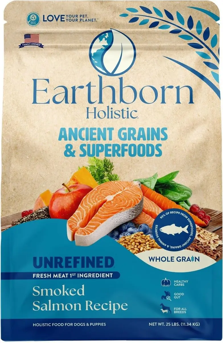 Earthborn Holistic Unrefined with Grains Smoked Salmon Dry Dog Food 25 lb | Ancient Grains & Superfoods for All Breeds - view 5