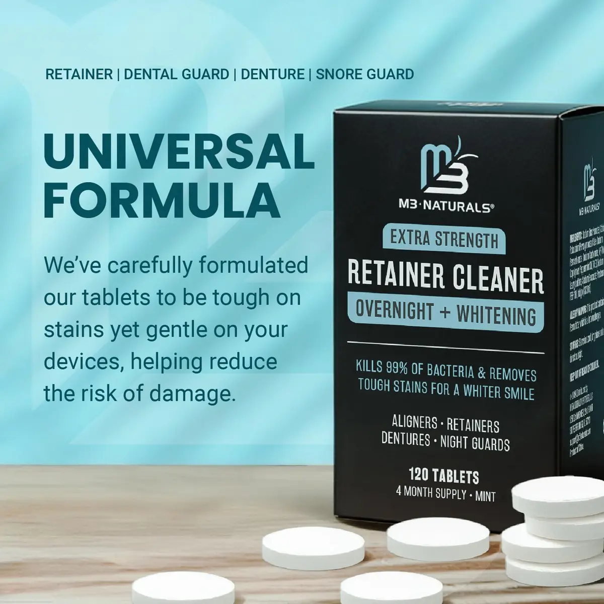 M3 Naturals Overnight Whitening Retainer Cleaner Tablets 120 Count | Cleans and Whitens Dental Appliances - view 5