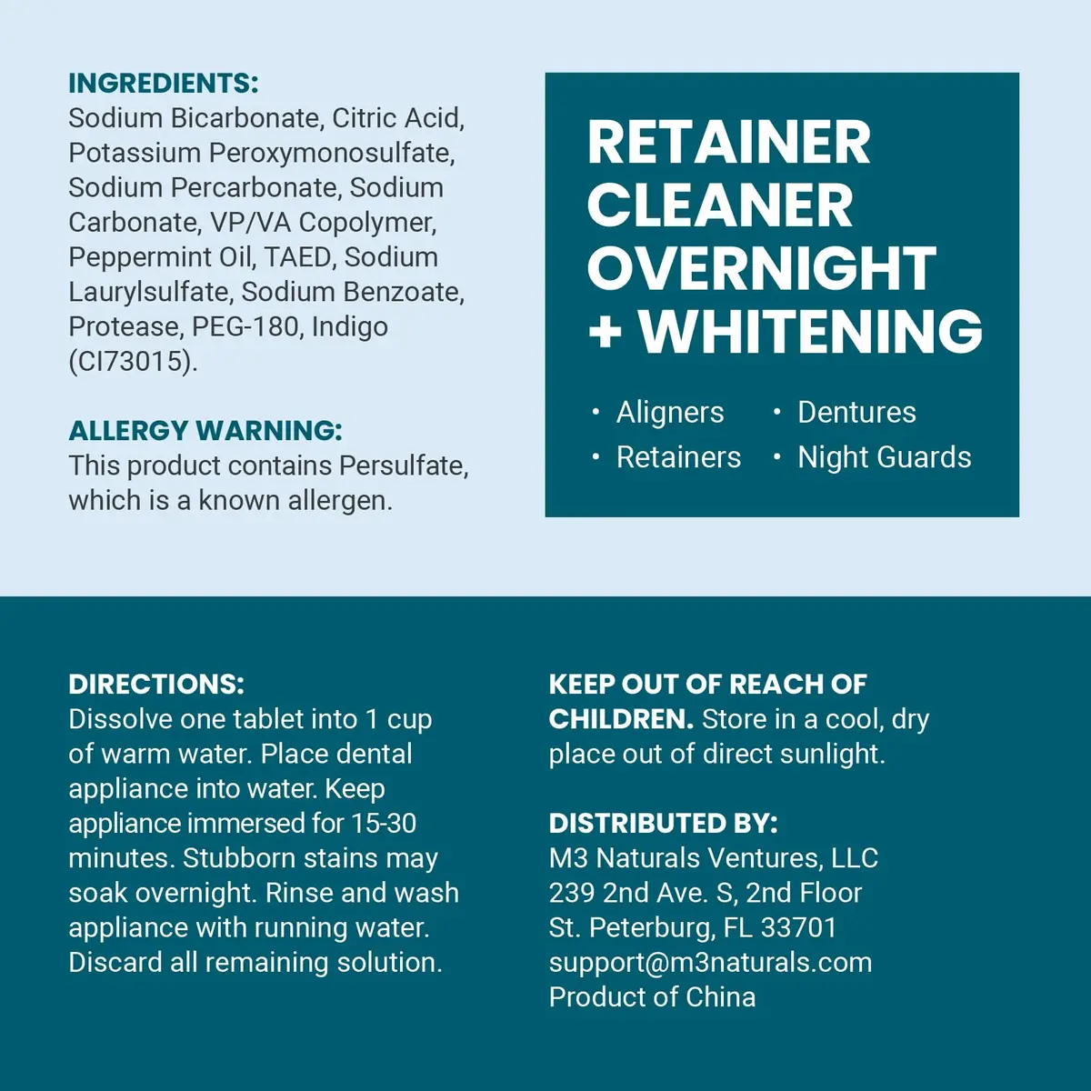 M3 Naturals Overnight Whitening Retainer Cleaner Tablets 120 Count | Cleans and Whitens Dental Appliances - view 2