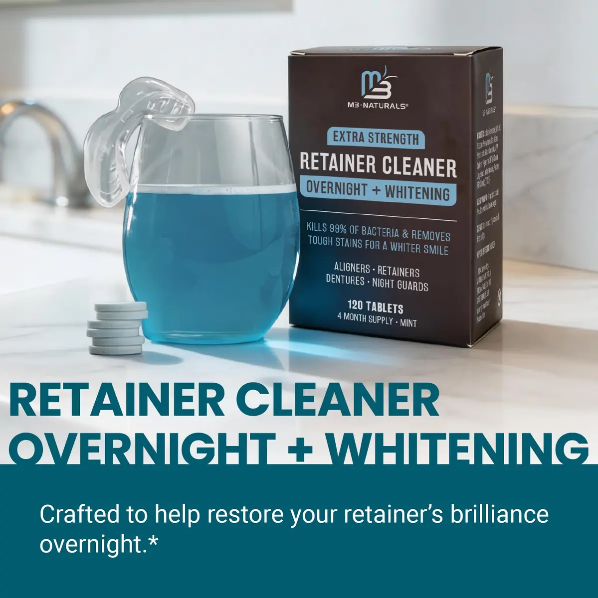 M3 Naturals Overnight Whitening Retainer Cleaner Tablets 120 Count | Cleans and Whitens Dental Appliances - view 3