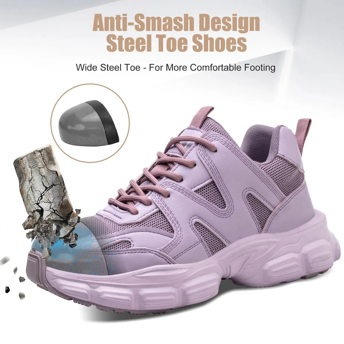 Hogent Steel Toe Shoes for Men & Women, Purple Work Shoes, 2.27 kg (5 lb) | Safety Toe Protection - view 3