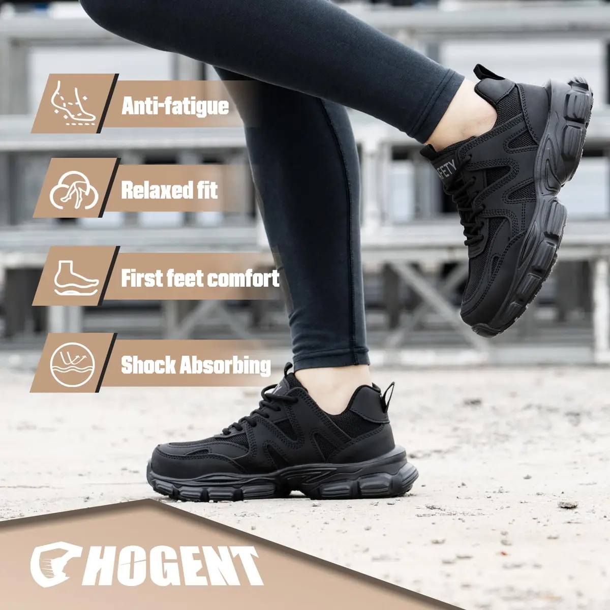 Hogent Steel Toe Shoes for Men & Women, Black Work Safety Sneakers 230g (8.1 oz) | Puncture-Proof Kevlar Midsole - view 6