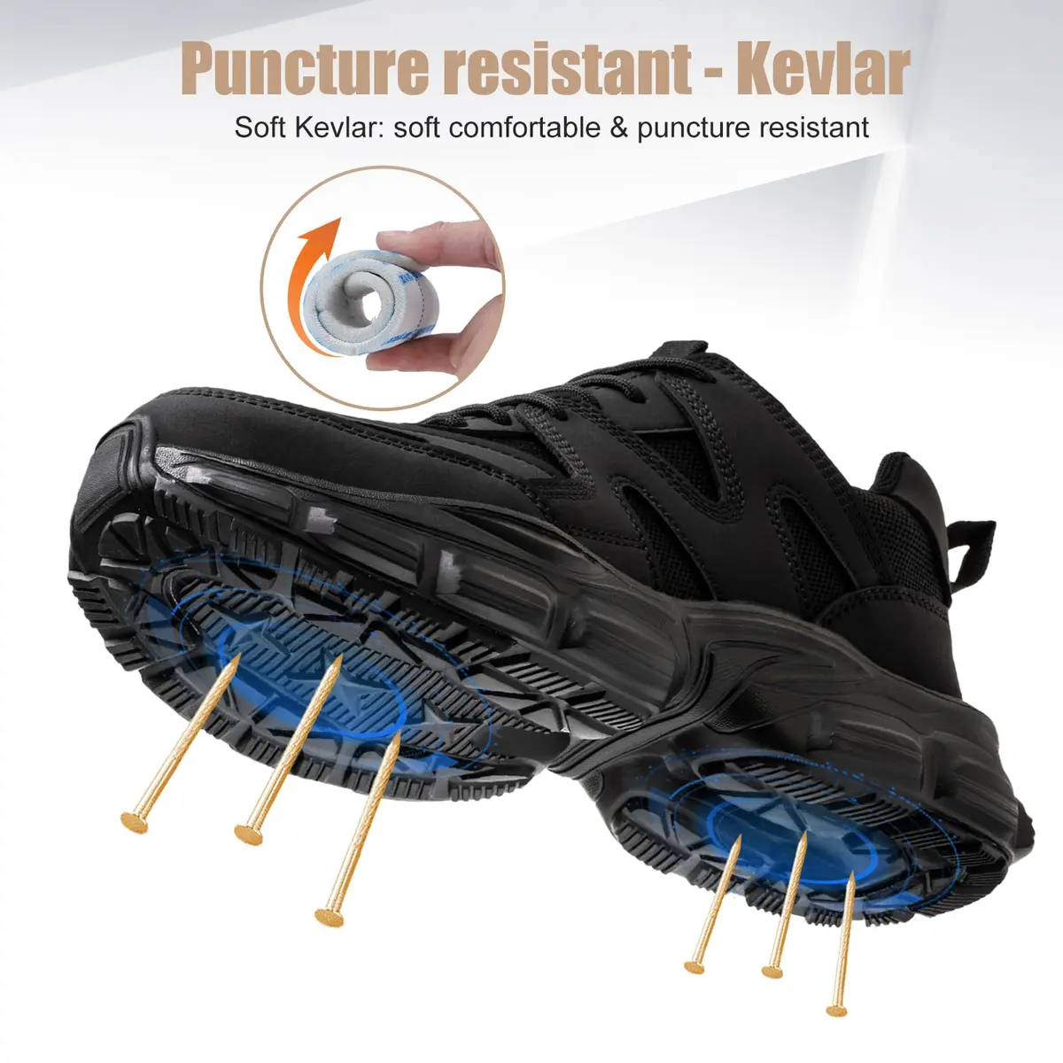 Hogent Steel Toe Shoes for Men & Women, Black Work Safety Sneakers 230g (8.1 oz) | Puncture-Proof Kevlar Midsole - view 4
