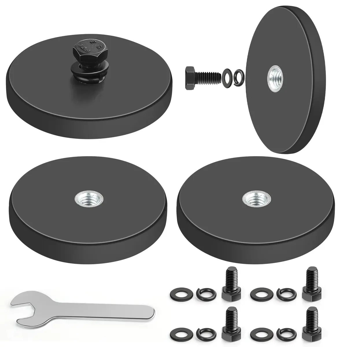DIYMAG Rubber Coated Magnets 4 Pack | Strong Neodymium Base with M5 Studs for Light & Tool Mounting - main product image