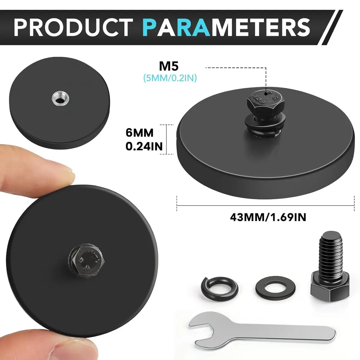 DIYMAG Rubber Coated Magnets 4 Pack | Strong Neodymium Base with M5 Studs for Light & Tool Mounting - view 2