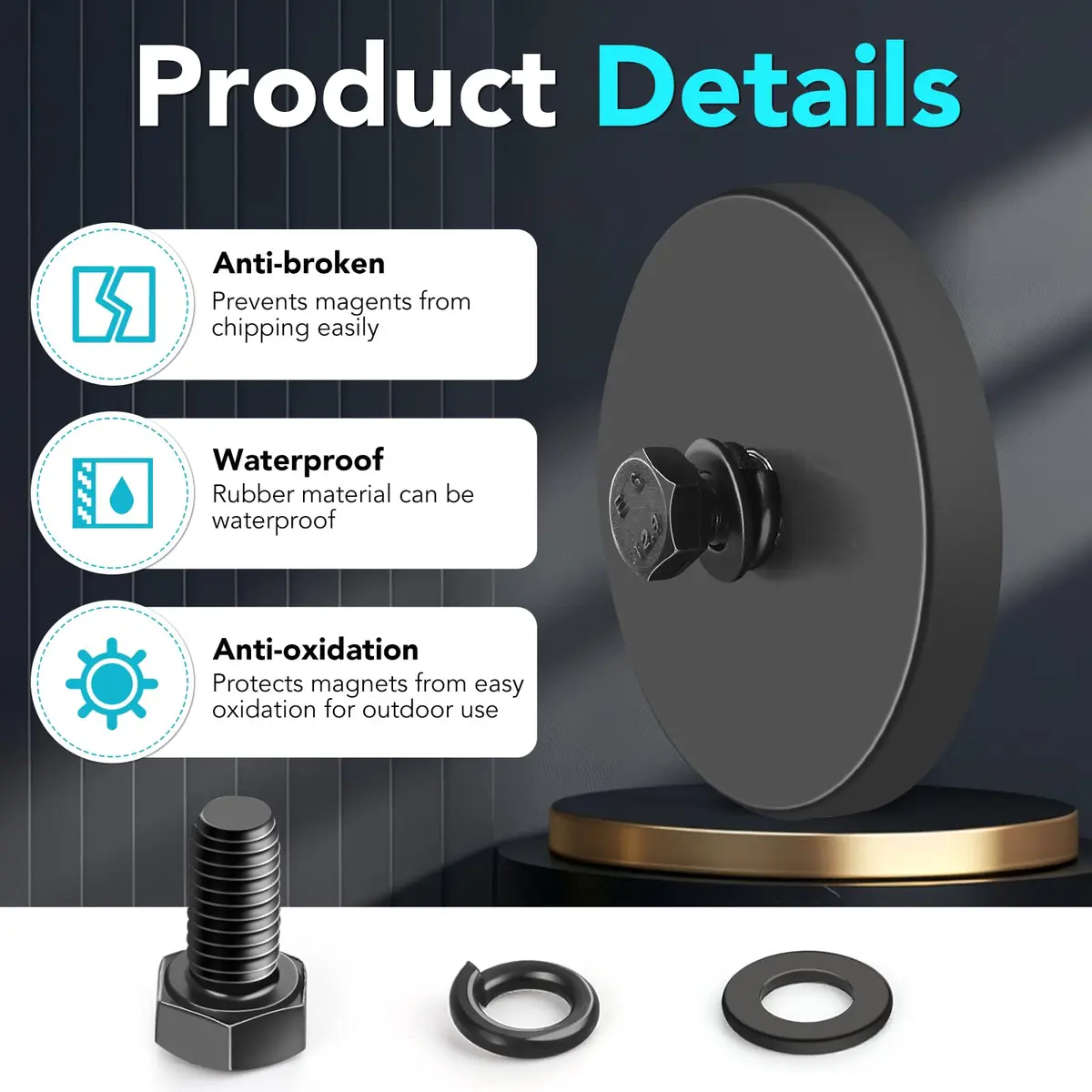 DIYMAG Rubber Coated Magnets 4 Pack | Strong Neodymium Base with M5 Studs for Light & Tool Mounting - view 4