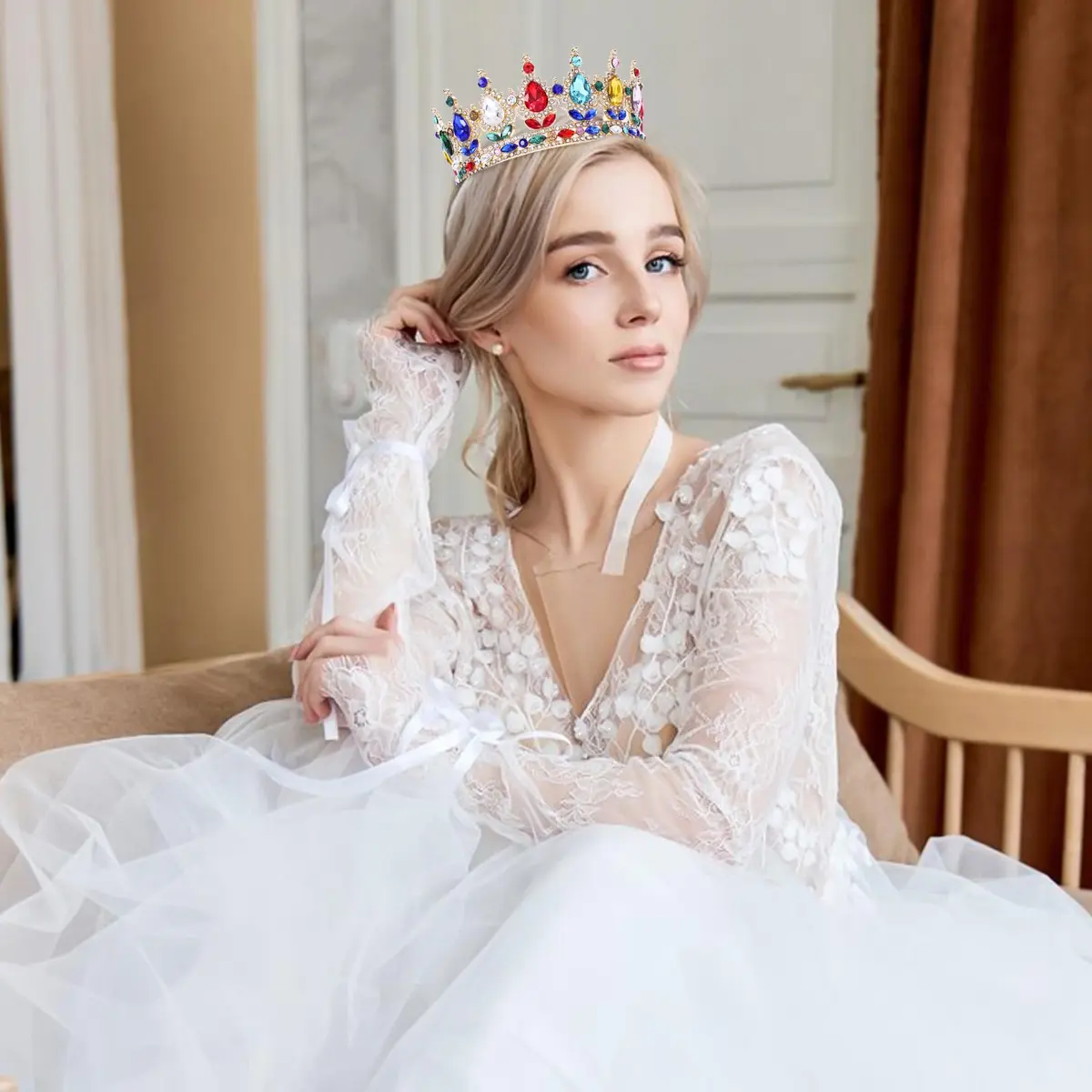 Feltent Queen Crown Princess Tiara for Women Birthday Cake Party Pageant | Classic Alloy Rhinestone Headband - view 6