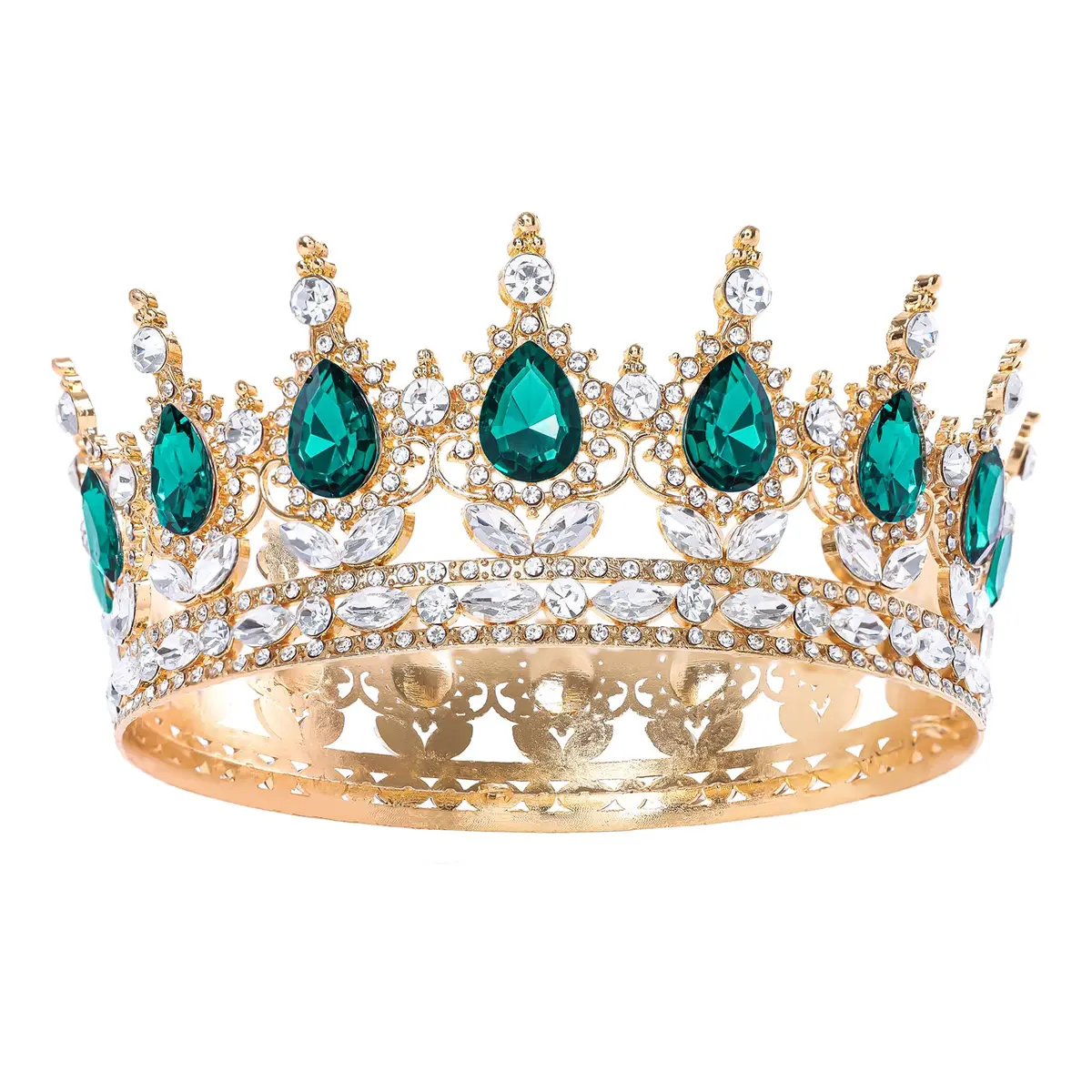 Feltent Green Crystal Queen Crown Princess Tiara for Women | 11.8 cm (4.72 inches) Diameter - main product image
