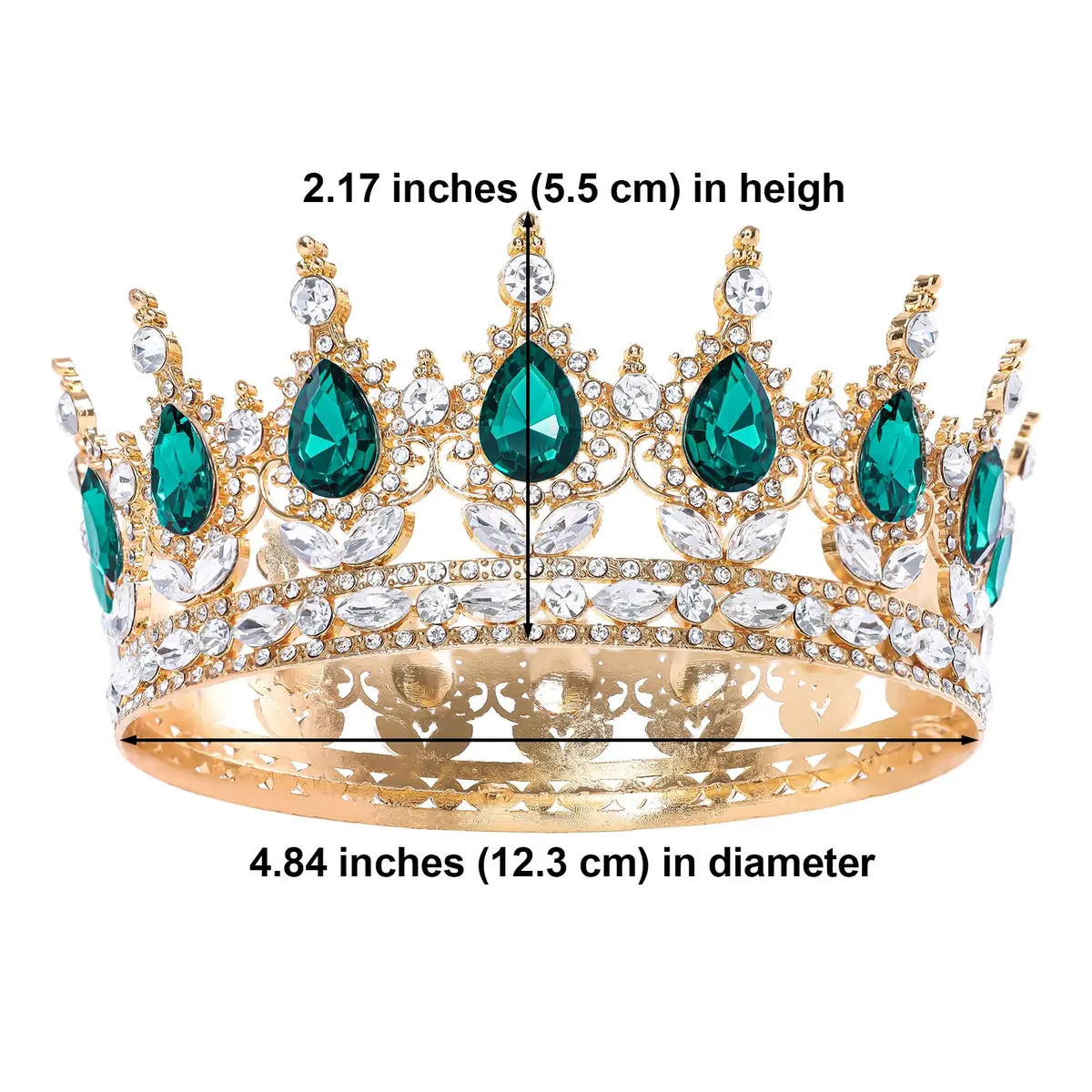 Feltent Green Crystal Queen Crown Princess Tiara for Women | 11.8 cm (4.72 inches) Diameter - view 2