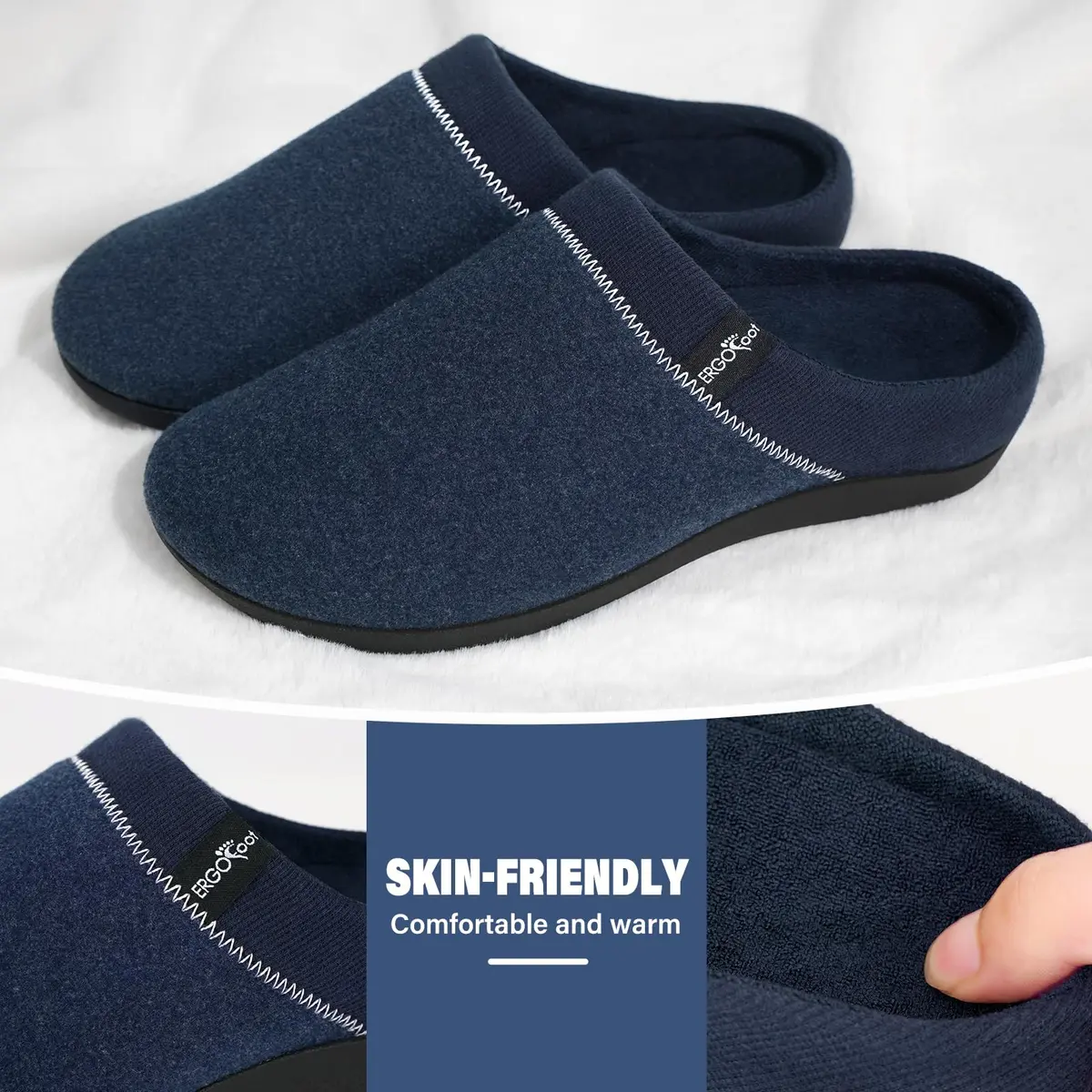 ERGOfoot Orthopedic Slippers for Women Men with Arch Support | Blue Clog House Shoes - view 4