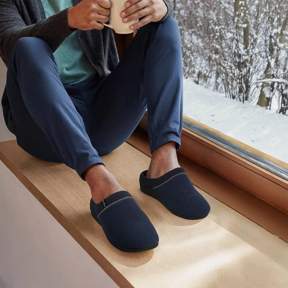 ERGOfoot Orthopedic Slippers for Women Men with Arch Support | Blue Clog House Shoes - view 2
