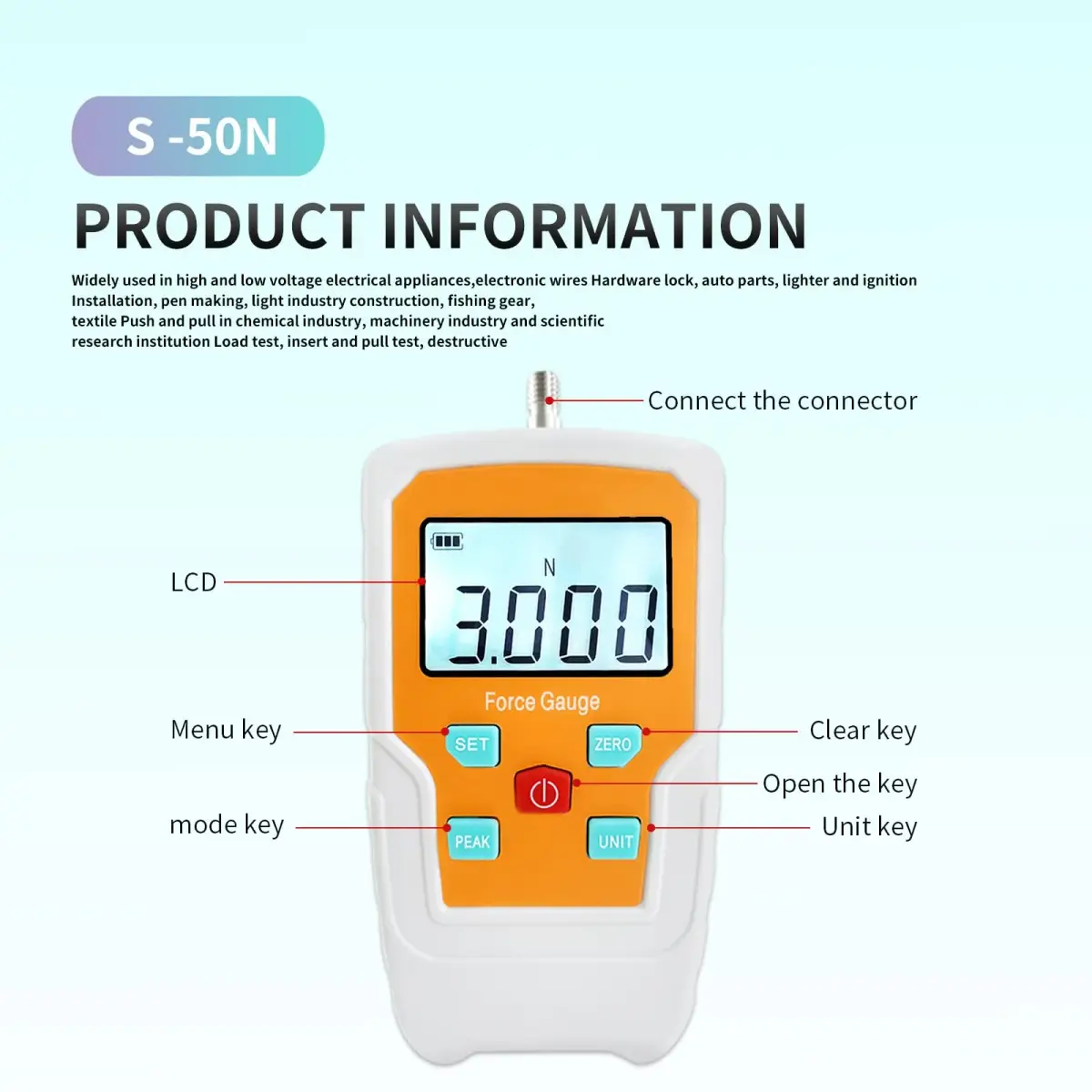 Soonkoda Digital Force Gauge 50N (11lb) | Precision Tension Pressure Tester for Destructive Testing - view 2
