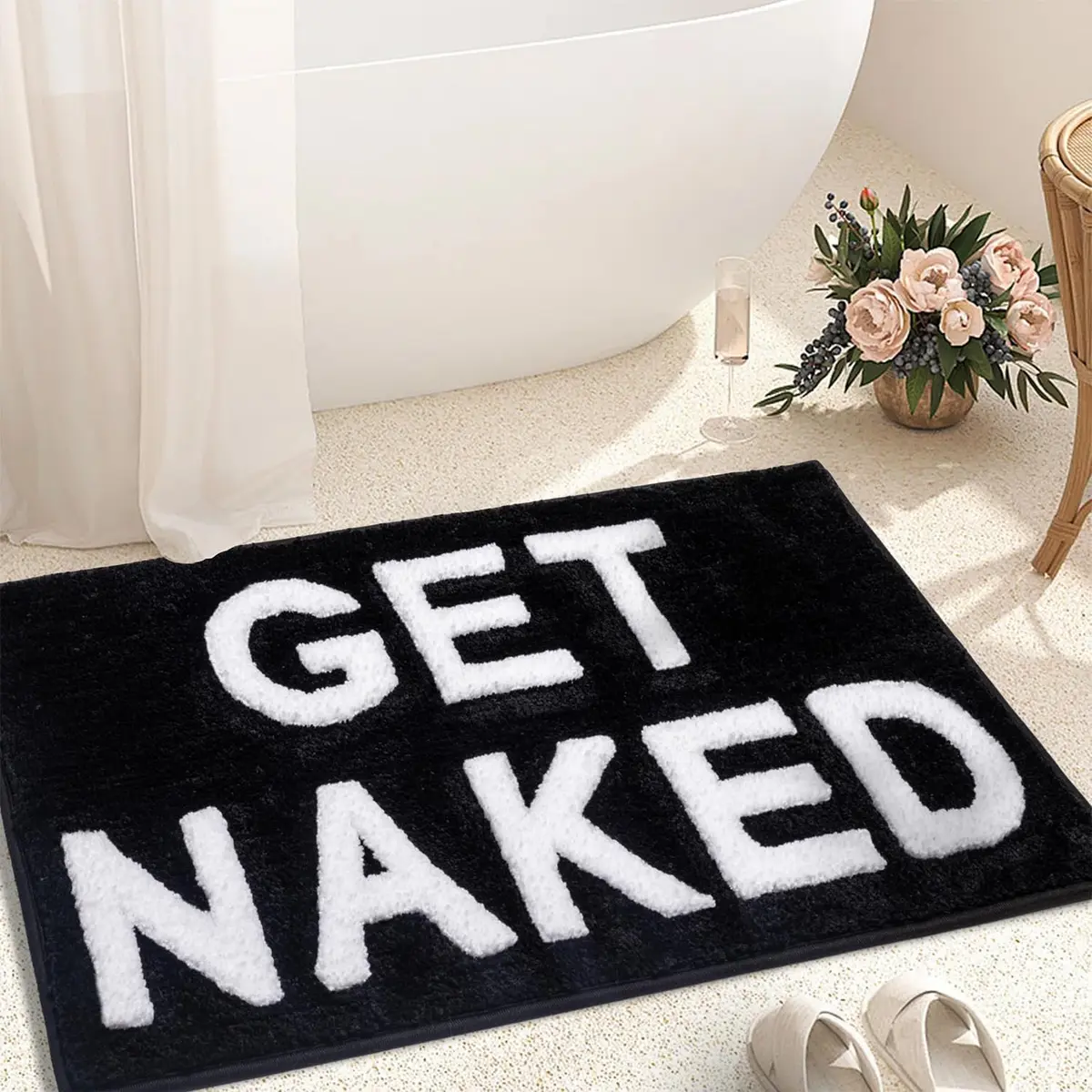 KOEXM Get Naked Bath Mat Black 41cm x 61cm (16" x 24") | Soft Microfiber Bathroom Rug with Non-Slip TPR Backing - main product image