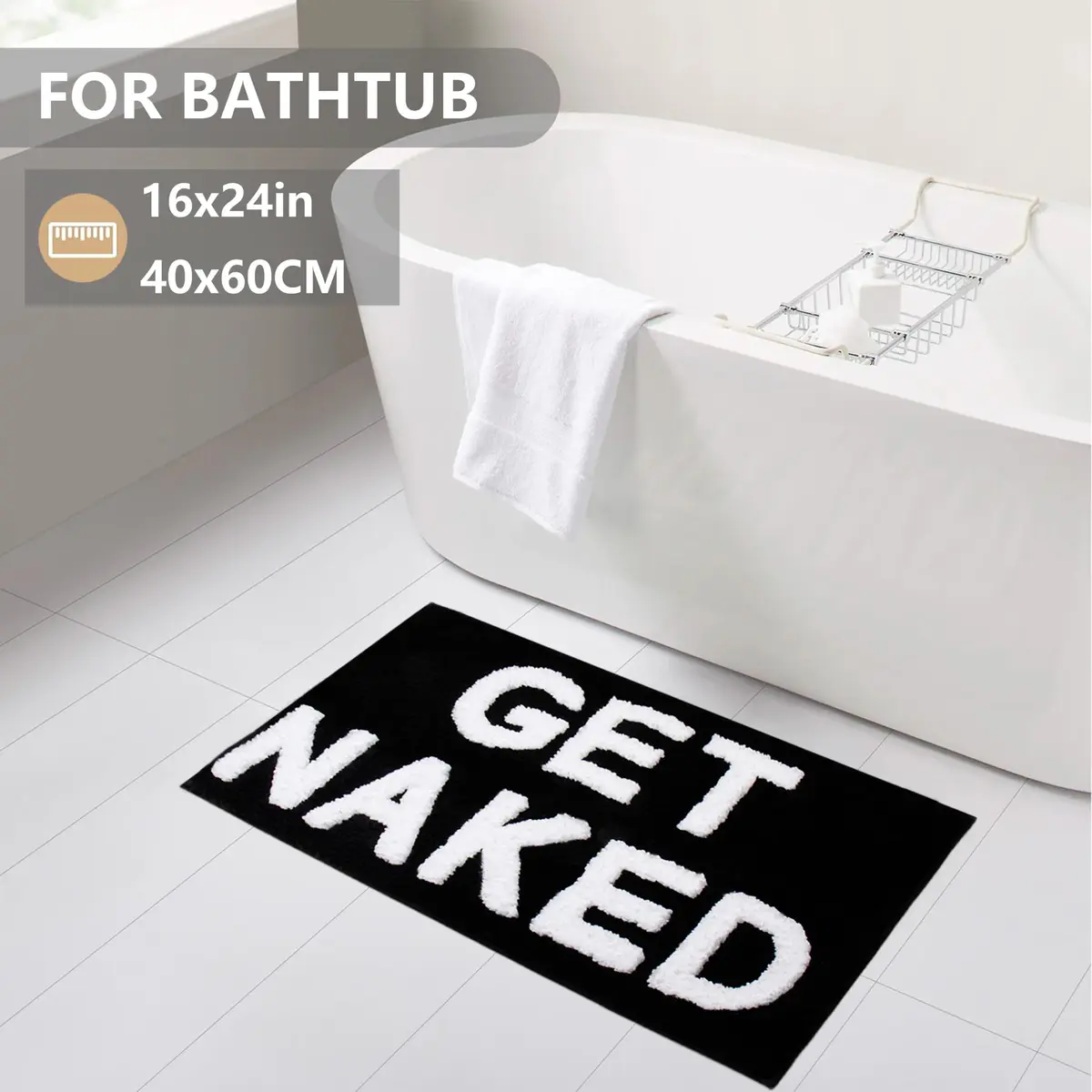 KOEXM Get Naked Bath Mat Black 41cm x 61cm (16" x 24") | Soft Microfiber Bathroom Rug with Non-Slip TPR Backing - view 5