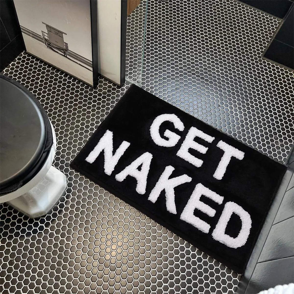KOEXM Get Naked Bath Mat Black 41cm x 61cm (16" x 24") | Soft Microfiber Bathroom Rug with Non-Slip TPR Backing - view 7
