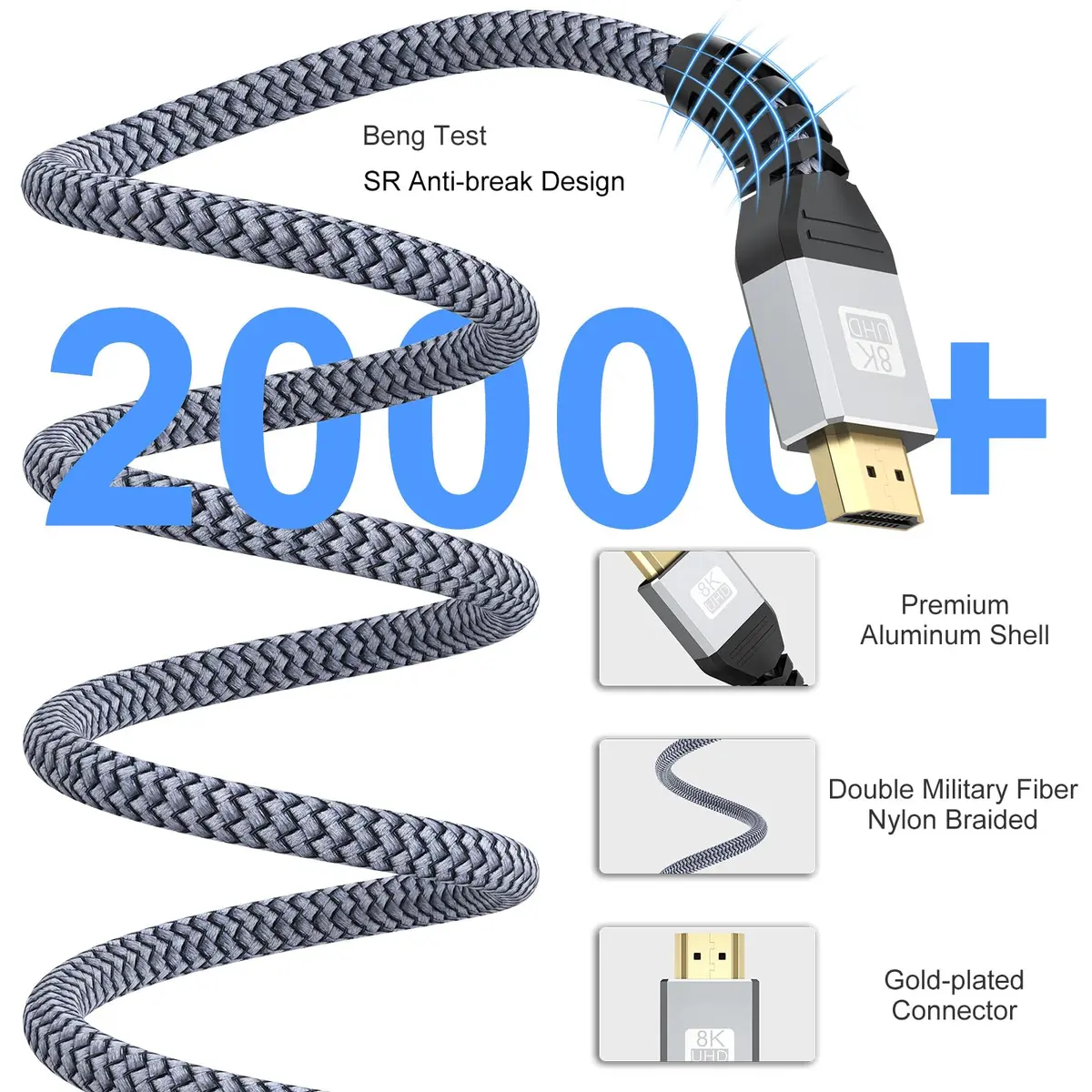 UVOOI HDMI 2.1 Cable 1FT | 8K/10K Support, 48Gbps, Nylon Braided, Gold-Plated Connectors - view 7