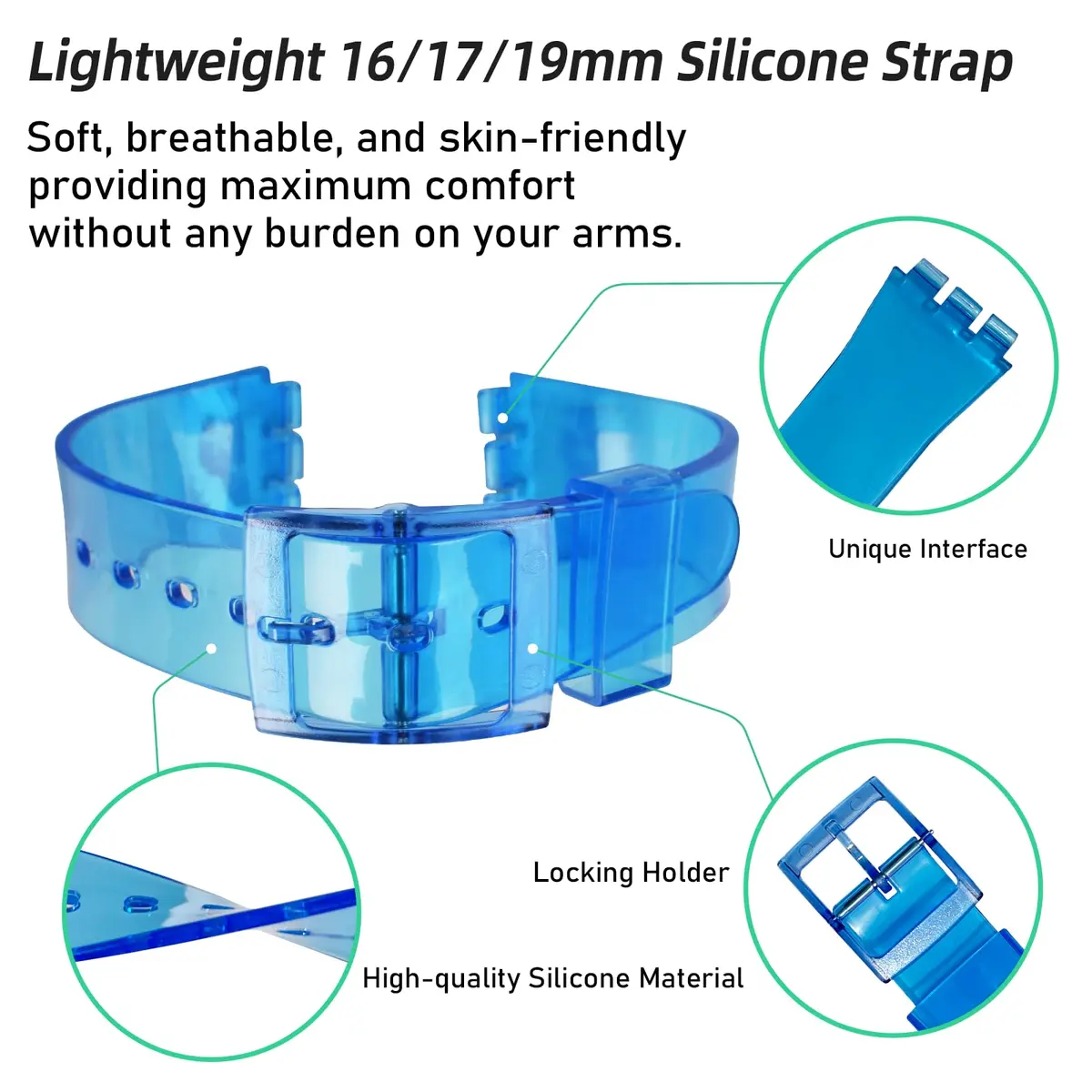 GREENOLIVE Silicone Rubber Watch Strap/Watch Band Replacement for Swatch (19mm, Lucency Dark Blue) | Durable, Skin-Friendly & Water-Resistant - view 4