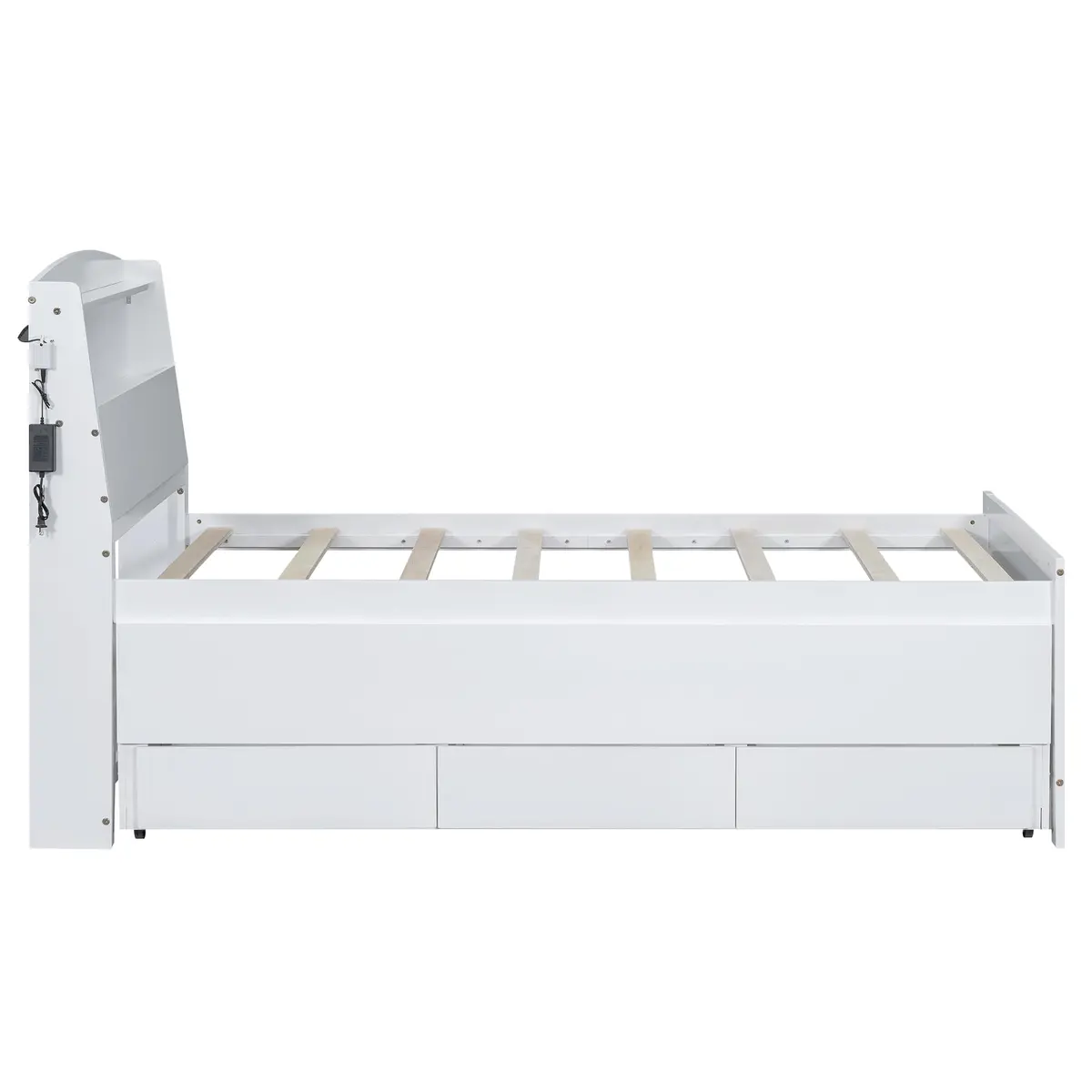 Brisca Twin Size Bed Frame with Storage LED Headboard & Trundle | Solid Wood, White - view 7