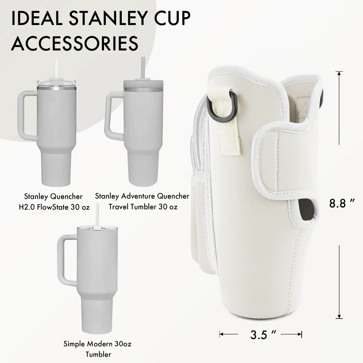 JEBEALUO White Water Bottle Carrier Bag with Phone Pocket | Fits 30oz Stanley Tumblers - view 3