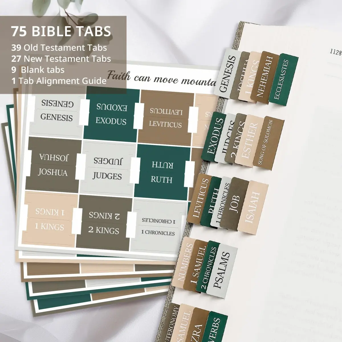 Taja Bible Tabs, Large Print Index Tabs for Old & New Testament, 75 Tabs | Boho-Inspired Design - view 2