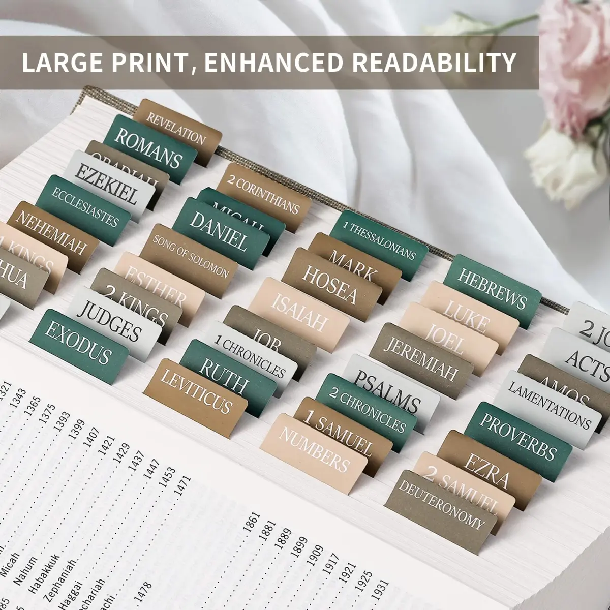 Taja Bible Tabs, Large Print Index Tabs for Old & New Testament, 75 Tabs | Boho-Inspired Design - view 4