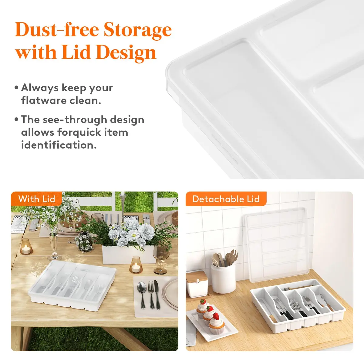 Lifewit Silverware Organizer with Lid, 12.6" x 11.8" | Dust-Free Cutlery Storage (70-120c) - view 2