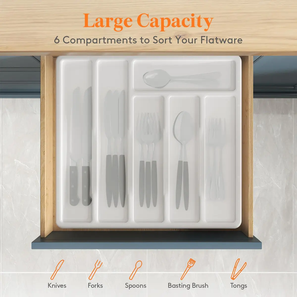Lifewit Silverware Organizer with Lid, 12.6" x 11.8" | Dust-Free Cutlery Storage (70-120c) - view 3
