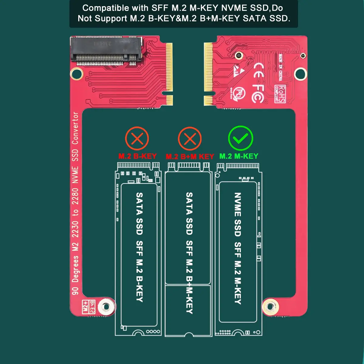 LinksTek ASC-3080 NVME SSD Convertor for ROG Ally Gaming Handheld, Expand M2 2230 Type SSD to M2 2280 Type SSD with 90 Degree Conversion - view 3