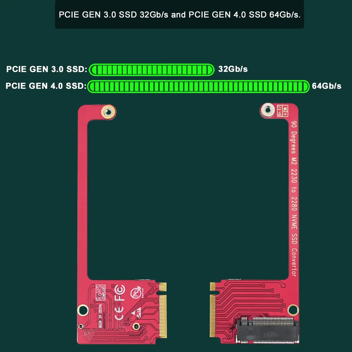 LinksTek ASC-3080 NVME SSD Convertor for ROG Ally Gaming Handheld, Expand M2 2230 Type SSD to M2 2280 Type SSD with 90 Degree Conversion - view 4