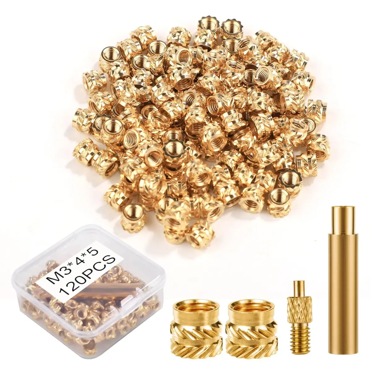 PEUTIER 120pcs M3 Brass Nuts for 3D Printing | Heat Set Insert Nuts with Solder Adapter - main product image