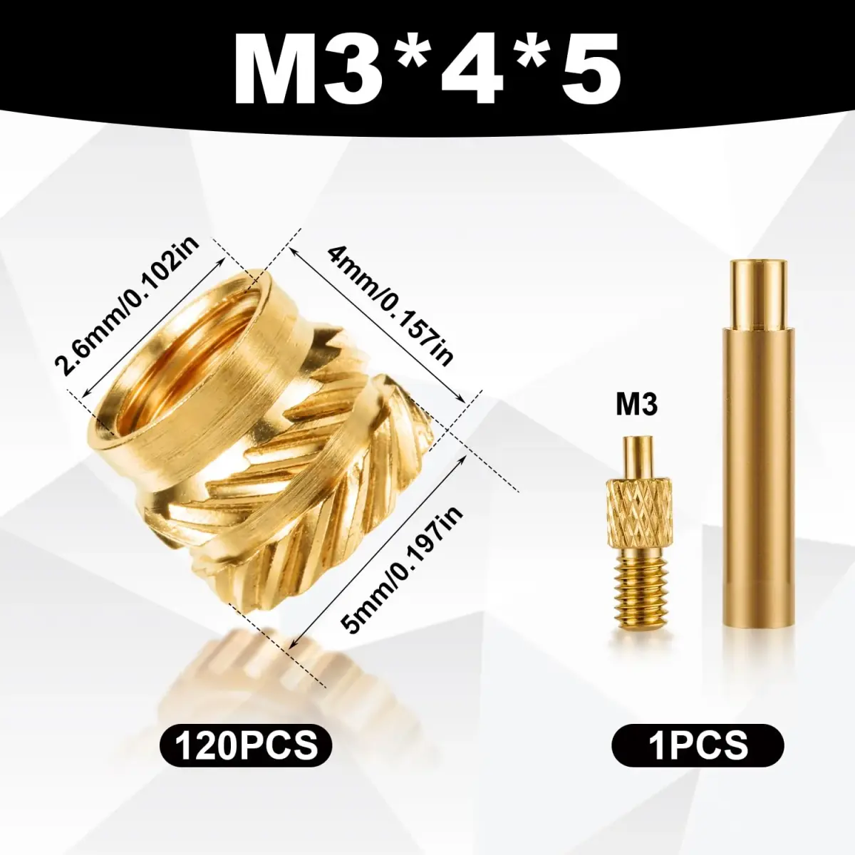 PEUTIER 120pcs M3 Brass Nuts for 3D Printing | Heat Set Insert Nuts with Solder Adapter - view 2