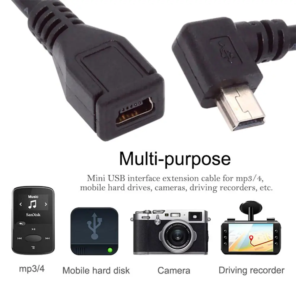 cablecc 90 Degree Right Angled Mini USB 5Pin Male to Female Extension Cable 30cm | High-Speed Data & Compact Design - view 8