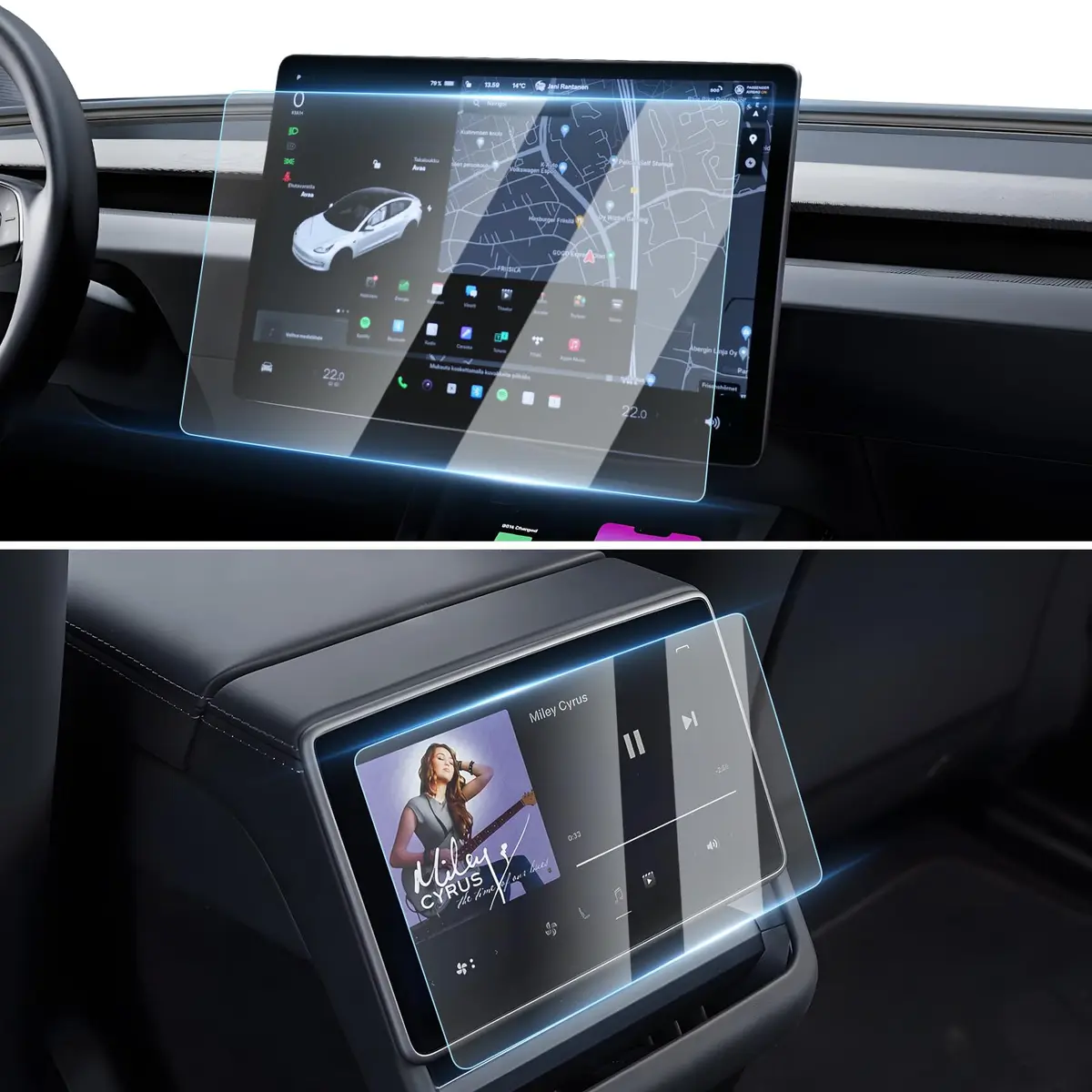 [Upgrade] 2 Pack Screen Protector for Tesla Model Y Juniper 2025 (Not for Premium/ Performance) / 2024~2025 2026 Model 3 Highland Screen Protector — 15.4-Inch Front & 8-Inch Rear Touchscreen Tempered Glass Tesla Juniper Accessories - main product image