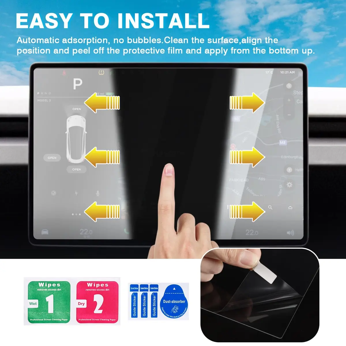 [Upgrade] 2 Pack Screen Protector for Tesla Model Y Juniper 2025 (Not for Premium/ Performance) / 2024~2025 2026 Model 3 Highland Screen Protector — 15.4-Inch Front & 8-Inch Rear Touchscreen Tempered Glass Tesla Juniper Accessories - view 7