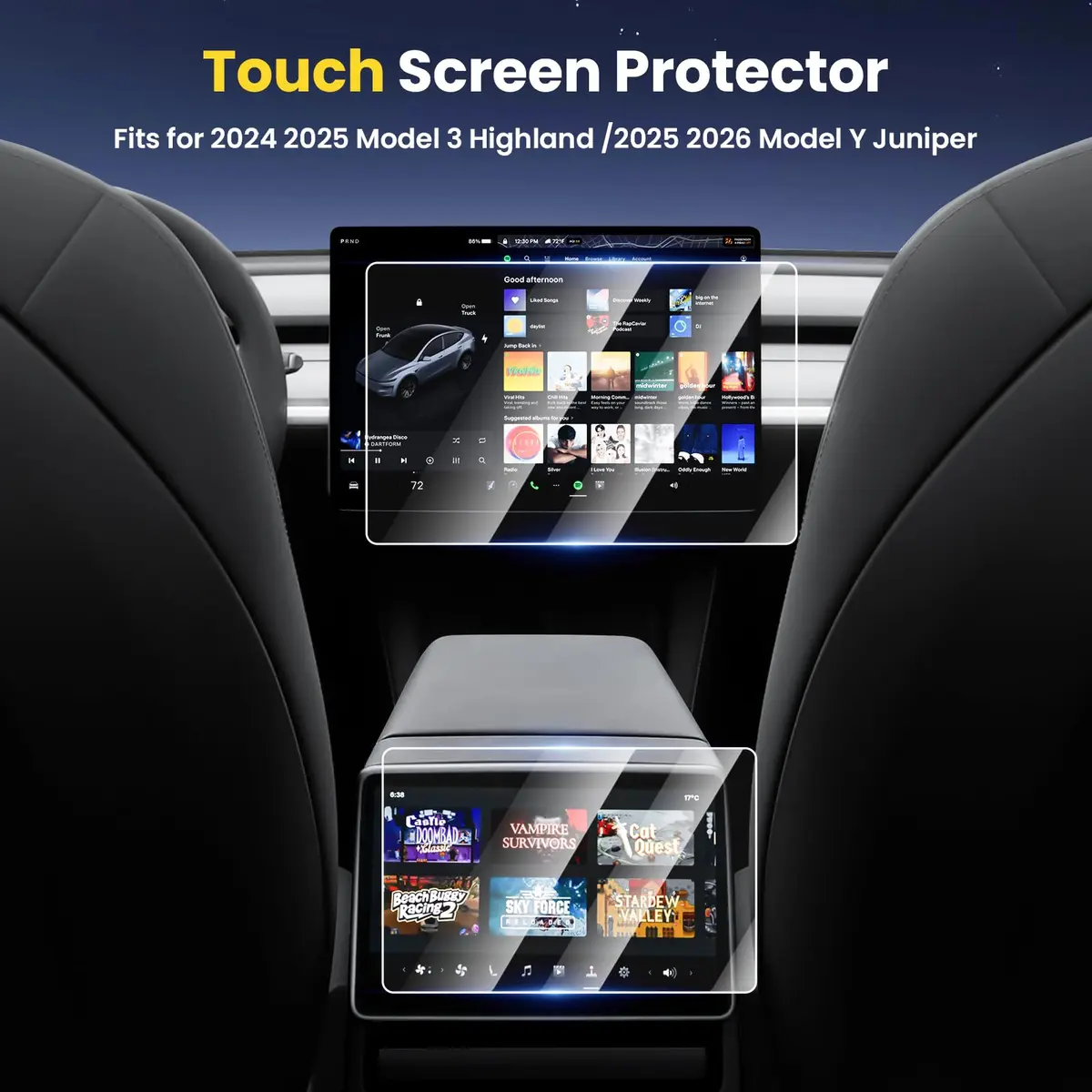 [Upgrade] 2 Pack Screen Protector for Tesla Model Y Juniper 2025 (Not for Premium/ Performance) / 2024~2025 2026 Model 3 Highland Screen Protector — 15.4-Inch Front & 8-Inch Rear Touchscreen Tempered Glass Tesla Juniper Accessories - view 2