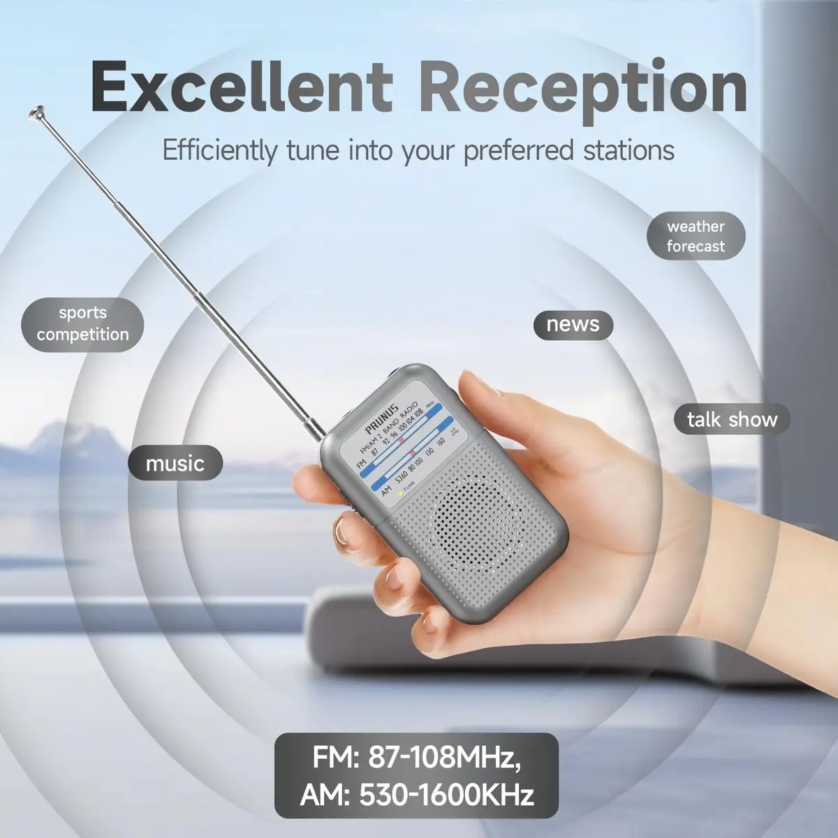 PRUNUS DE333 Pocket AM FM Radio Portable | Excellent Reception, Tuning Knob, AAA Battery Operated - view 2