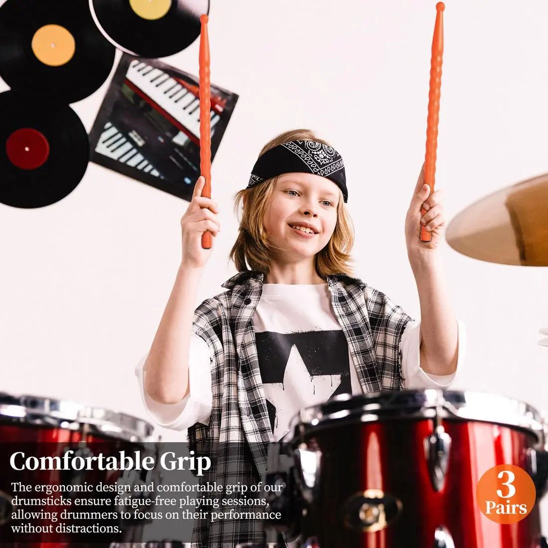 ARLX 5A Carbon Fiber Drum Sticks 3 Pair Orange | Durable & Patented Wave-Design - view 7