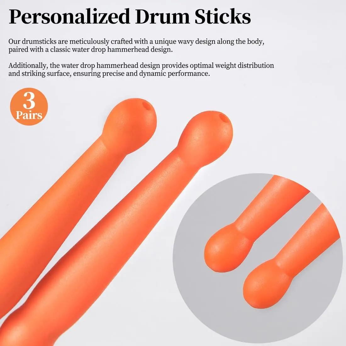 ARLX 5A Carbon Fiber Drum Sticks 3 Pair Orange | Durable & Patented Wave-Design - view 4