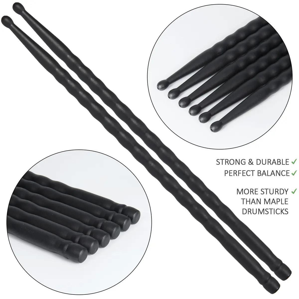 ARLX 5A Carbon Fiber Drumsticks 3 Pair Black | Durable & Balanced for All Styles - view 2